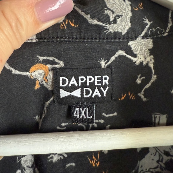Dapper Day Mens Skeleton Novelty Print Spooky Halloween Collared Button Down 4XL - Picture 4 of 8